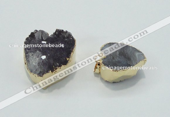 NGP1404 20*25mm - 25*30mm heart druzy amethyst pendants wholesale