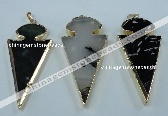 NGP1433 25*60mm - 30*65mm arrowhead agate pendants wholesale