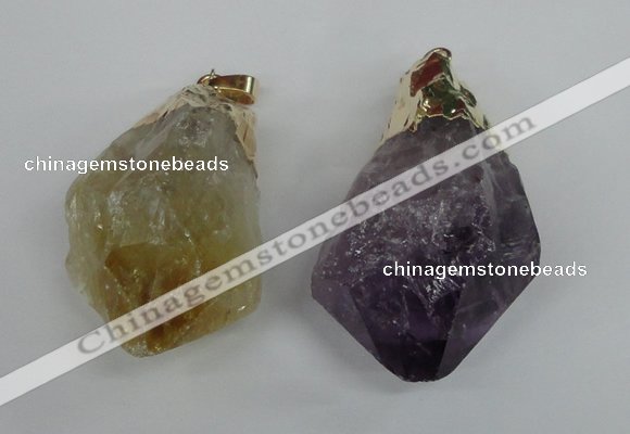 NGP1467 22*45mm - 25*50mm nuggets amethyst & citrine pendants