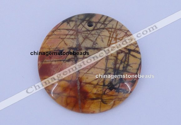NGP149 2pcs 40mm flat round picasso jasper gemstone pendants