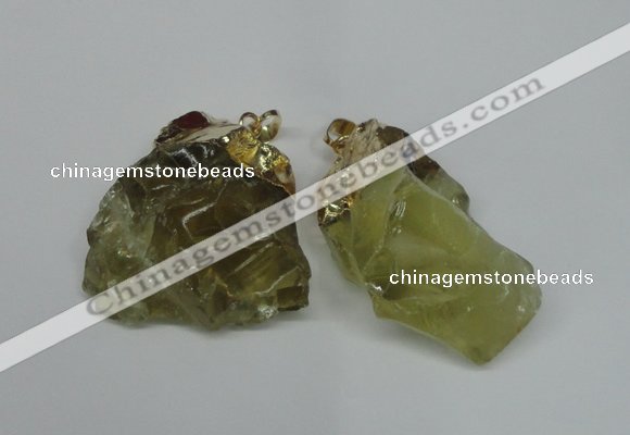 NGP1502 20*30mm - 25*50mm nuggets lemon quartz pendants