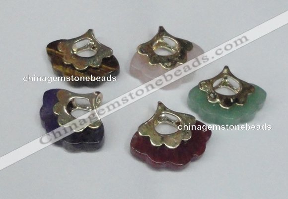 NGP1508 8*25*28mm mixed gemstone with brass setting pendants