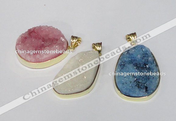 NGP1516 20*30mm - 25*35mm freeform plated druzy agate pendants