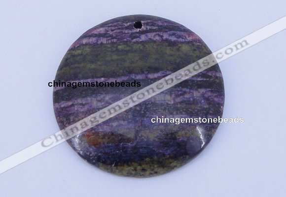 NGP152 2pcs 45mm flat round fashion long spar stone pendants