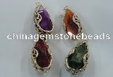 NGP1562 28*30*55mm teardrop agate with brass setting pendants