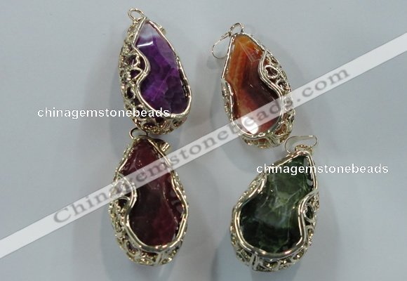 NGP1562 28*30*55mm teardrop agate with brass setting pendants