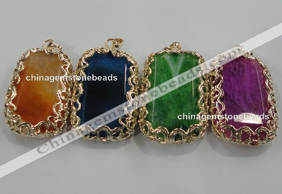 NGP1567 12*40*65mm rectangle agate with brass setting pendants
