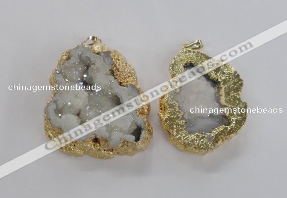 NGP1675 35*40mm - 45*50mm freeform plated druzy agate pendants