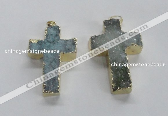 NGP1685 30*45mm - 32*50mm cross druzy agate pendants wholesale