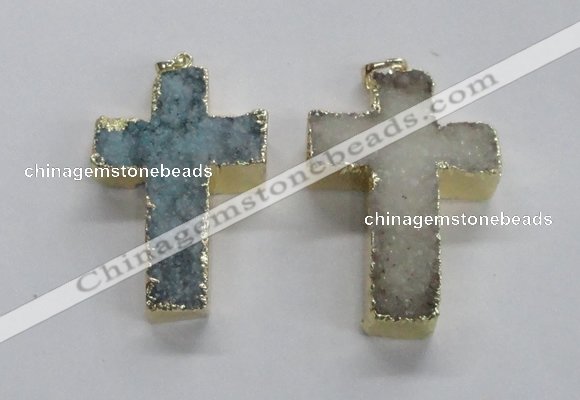 NGP1686 30*45mm - 32*50mm cross druzy agate pendants wholesale