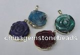 NGP1696 28*30mm - 30*32mm carved flower agate gemstone pendants