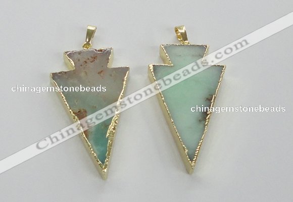 NGP1703 27*47mm arrowhead australia chrysoprase pendants