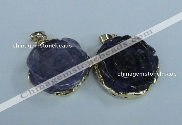 NGP1709 28*30mm - 30*32mm carved flower agate gemstone pendants