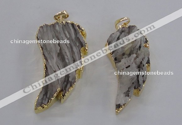 NGP1743 20*45mm - 25*55mm carved leaf druzy agate pendants