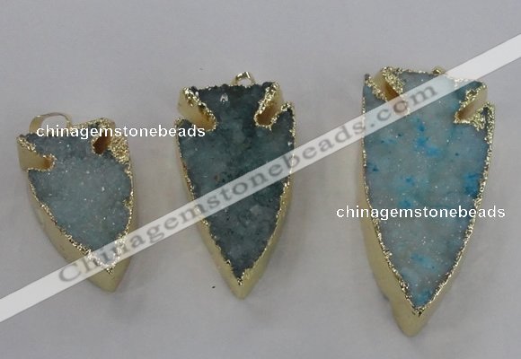 NGP1749 20*30mm - 25*50mm arrowhead druzy agate gemstone pendants