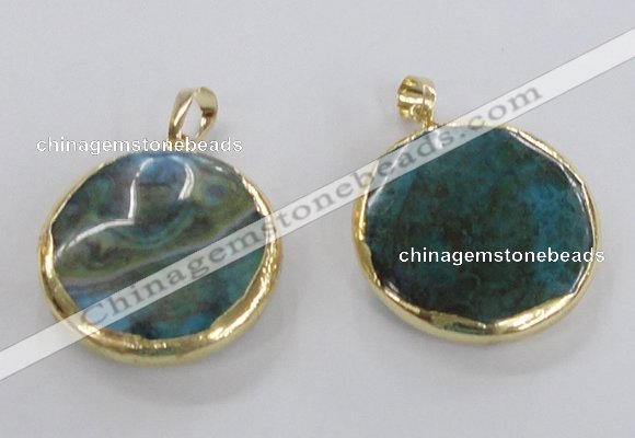 NGP1758 30mm flat round agate gemstone pendants wholesale