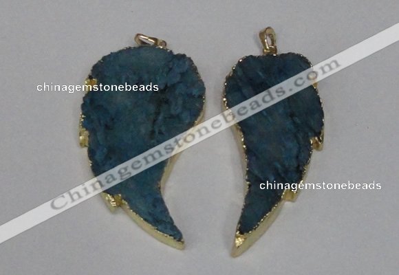 NGP1790 30*60mm - 35*65mm wing-shaped druzy agate pendants