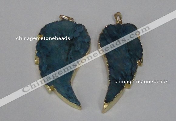 NGP1790 30*60mm - 35*65mm wing-shaped druzy agate pendants
