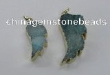 NGP1803 35*40mm - 45*50mm wing-shaped plated druzy agate pendants