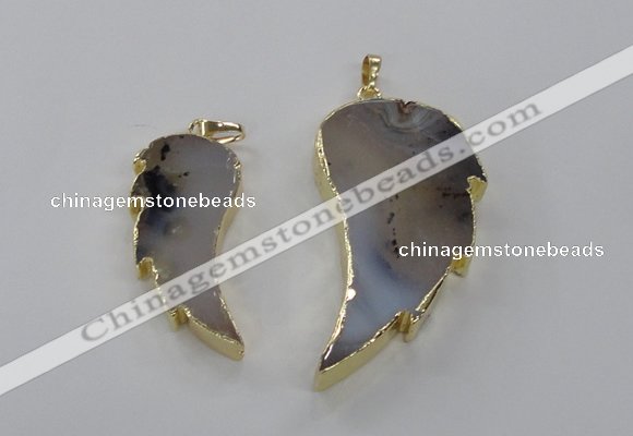 NGP1805 20*45mm - 28*55mm wing-shaped montana agate pendants