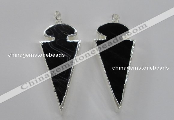 NGP1807 25*60mm - 30*65mm arrowhead black agate pendants