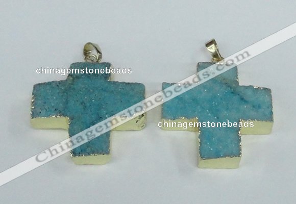 NGP1881 34*35mm - 35*36mm cross druzy agate gemstone pendants