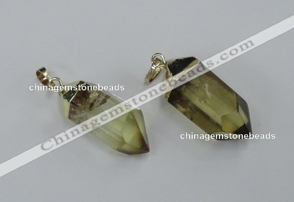 NGP1900 12*30mm - 15*35mm faceted nuggets lemon quartz pendants