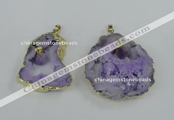 NGP1951 30*40mm - 45*55mm freeform druzy agate & amethyst pendants