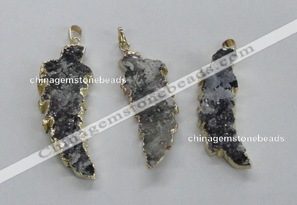 NGP1988 15*40mm - 20*50mm wing-shaped druzy agate pendants