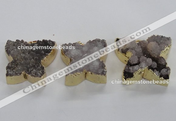 NGP1991 30*35mm - 35*40mm butterfly druzy agate pendants