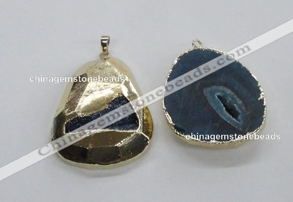 NGP1998 35*45mm - 40*50mm freeform plated druzy agate pendants