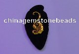 NGP2001 22*45mm carved gold plated matte black obsidian pendants