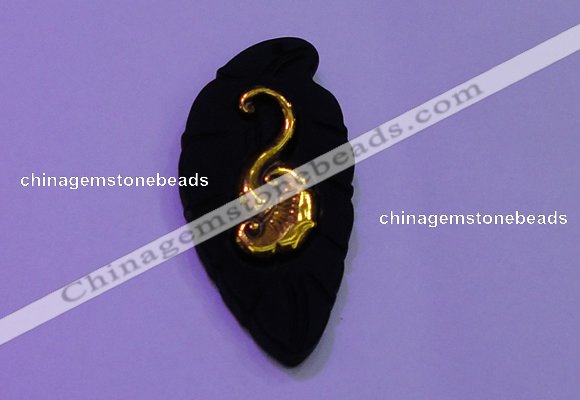 NGP2001 22*45mm carved gold plated matte black obsidian pendants