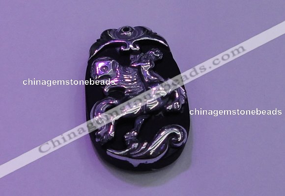 NGP2003 22*35mm carved silver plated matte black obsidian pendants