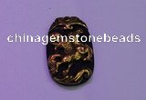 NGP2004 22*35mm carved gold plated matte black obsidian pendants