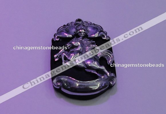 NGP2006 30*40mm carved silver plated matte black obsidian pendants