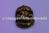 NGP2007 30*40mm carved gold plated matte black obsidian pendants