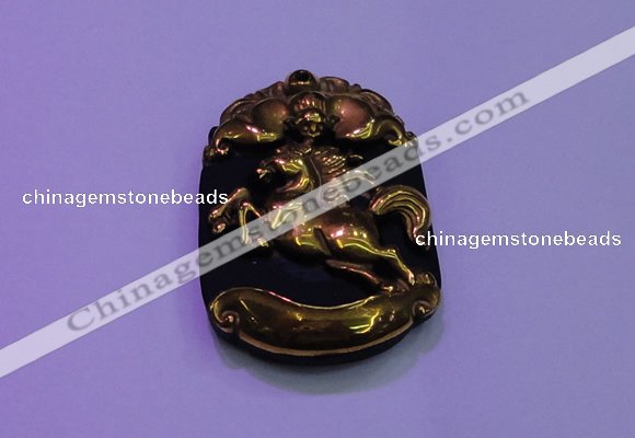 NGP2007 30*40mm carved gold plated matte black obsidian pendants