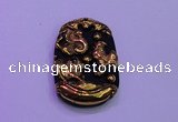 NGP2010 30*40mm carved gold plated matte black obsidian pendants