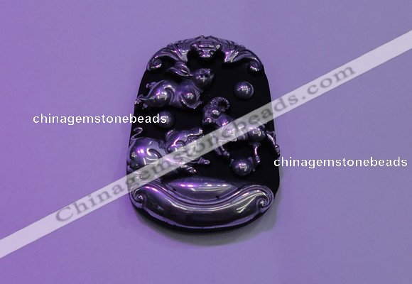 NGP2012 38*55mm carved silver plated matte black obsidian pendants