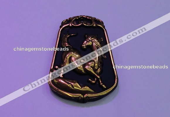 NGP2019 38*52mm carved gold plated matte black obsidian pendants