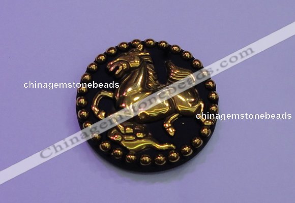 NGP2022 50mm carved gold plated matte black obsidian pendants