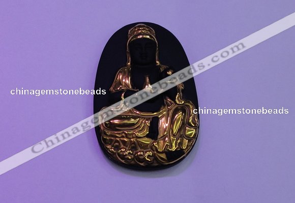 NGP2028 35*55mm carved gold plated matte black obsidian pendants