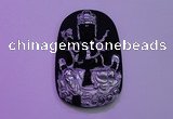 NGP2033 40*65mm carved silver plated matte black obsidian pendants