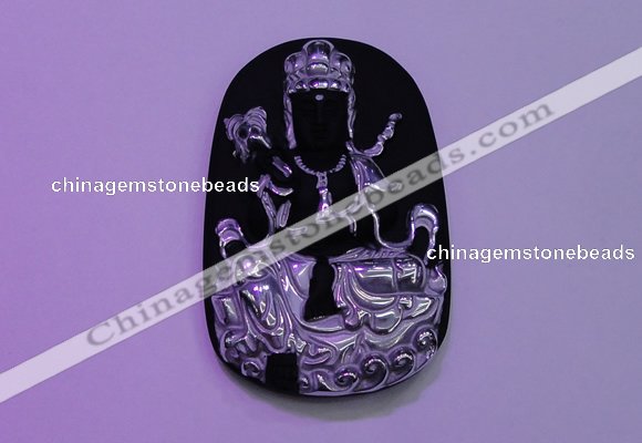 NGP2033 40*65mm carved silver plated matte black obsidian pendants