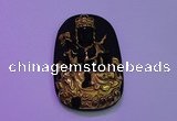 NGP2034 40*65mm carved gold plated matte black obsidian pendants