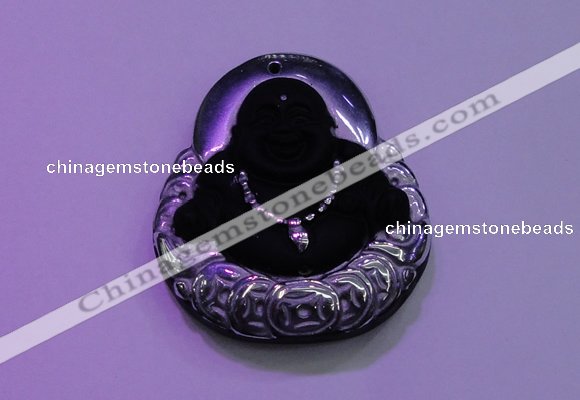 NGP2036 40*45mm carved silver plated matte black obsidian pendants