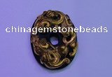 NGP2041 40*55mm carved gold plated matte black obsidian pendants