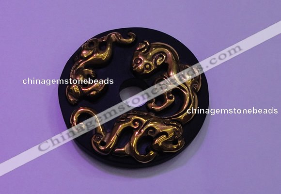 NGP2044 50mm carved gold plated matte black obsidian pendants