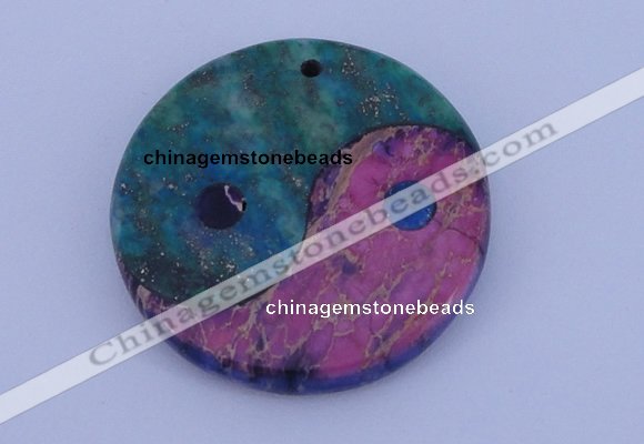 NGP205 6*40mm coin dyed imperial jasper & chrysocolla gemstone pendant